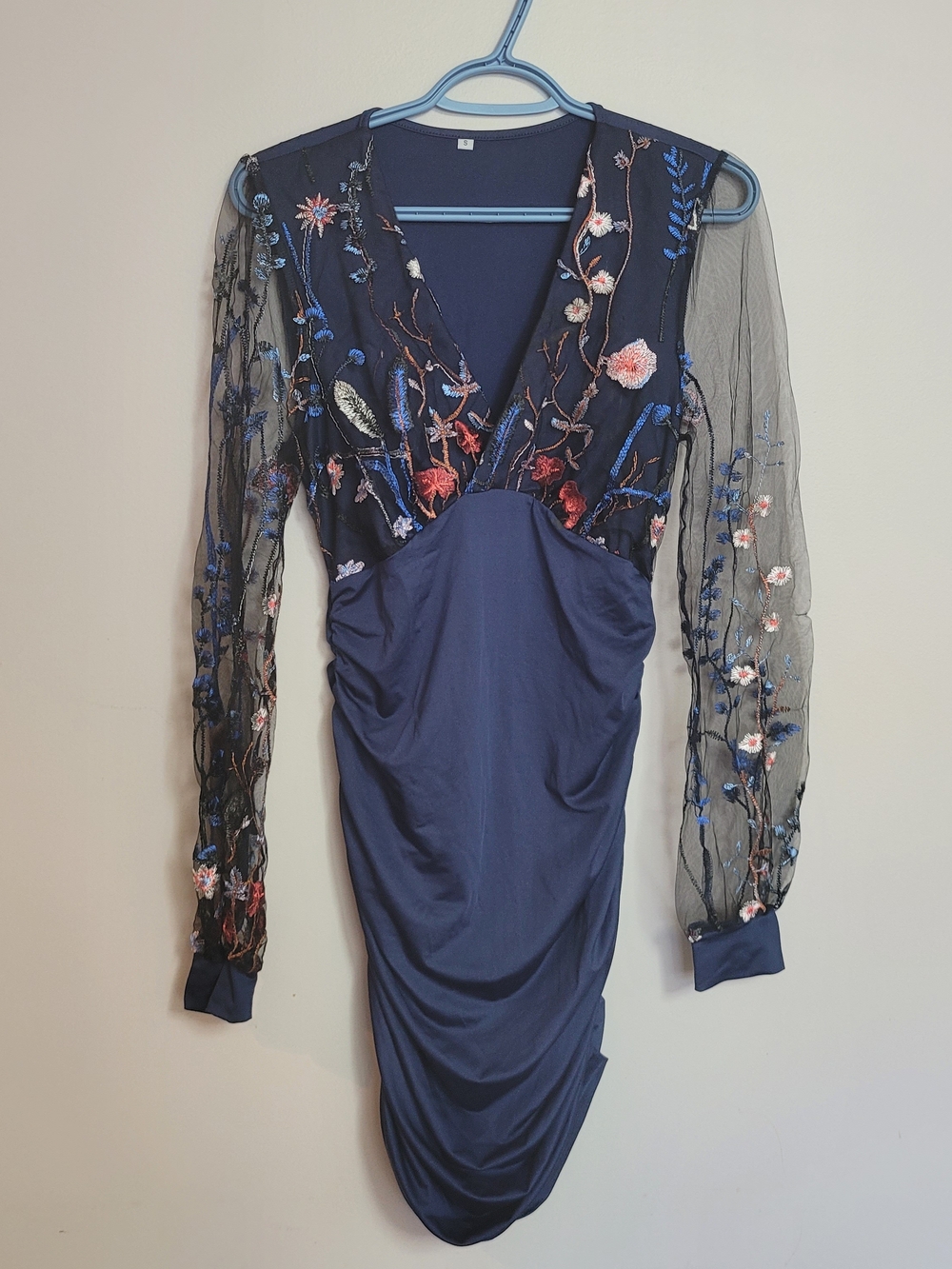 Source Unknown Navy Embroidered Floral Mini Dress